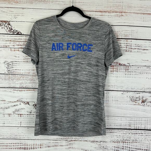 Womens The Nike Tee Shirt Gray Blue AIR FORCE Activewear Short Sleeve Dri Fit M - Picture 1 of 5